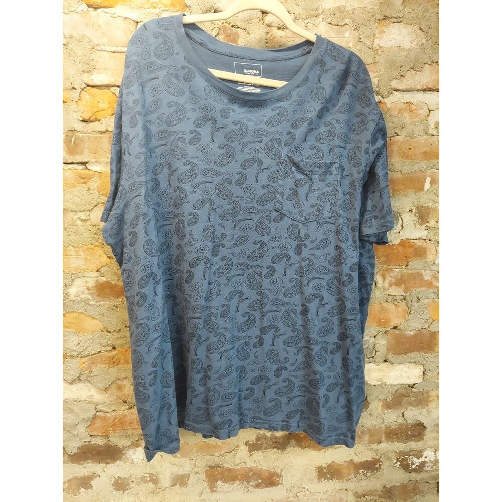 SONOMA Womens T-Shirt XXL Blue Paisley Short Sleeve Cotton Pocket Tee